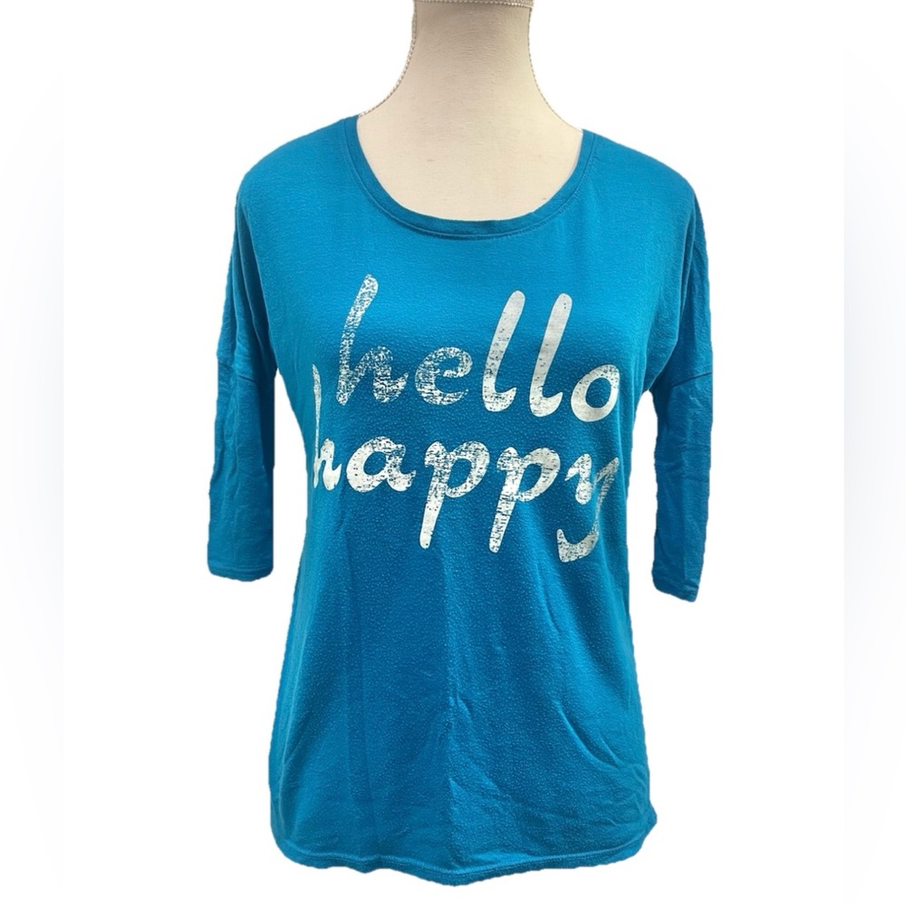 Red Camel Junior's/Women's Turquoise Hello Happy 3/4 Sleeve Shirt Sz S